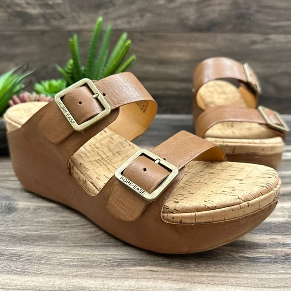NIB Kork Ease Grace Slip On Wedge Sandal Brown Leather - Picture 4 of 11